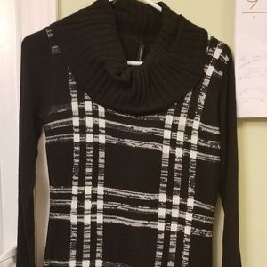 Long sleeve Cowell neck plaid dress.